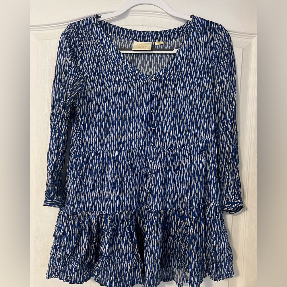 Maeve Blue and White Patterned Top